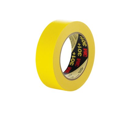 96 mm 3M 301+ Performance Yellow Masking Tape with Rubber Adhesive, yellow, 96 mm wide x  60 YD roll, 8 rolls per CASE